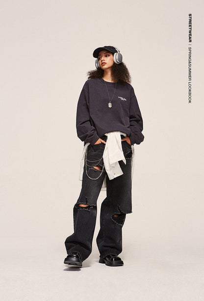 Loose Denim Ripped Washed Jeans