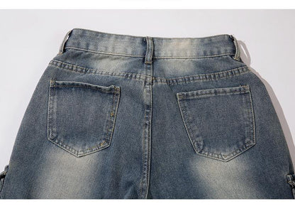 Multi-Pockets Retro Loose Pants