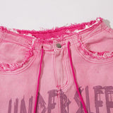 Letter Pink Baggy Wide-leg Jeans