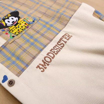 Retro Embroidered Plaid Button-Up Shirt