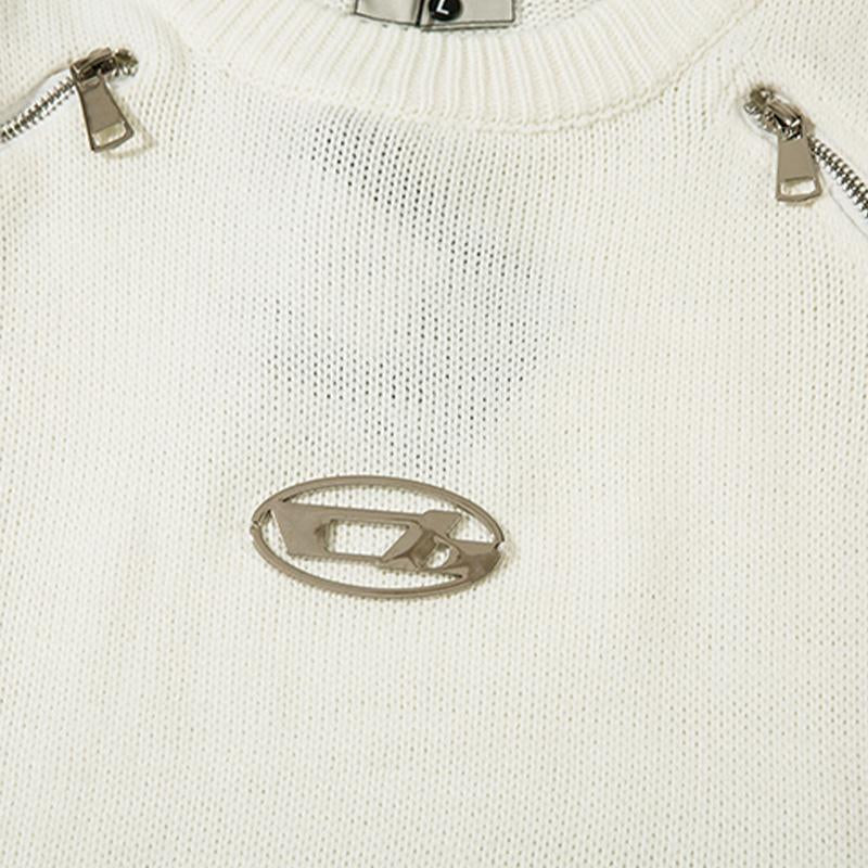 Spliced Round-neck Zipper Sweater