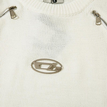 Spliced Round-neck Zipper Sweater