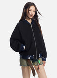 Y2K Floral-Trimmed Zip-Up Varsity Jacket