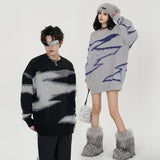 Scratched Knitted Color Block Sweater