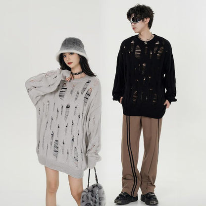 Y2k Ripped Loose Solid Color Sweater