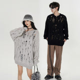 Y2k Ripped Loose Solid Color Sweater