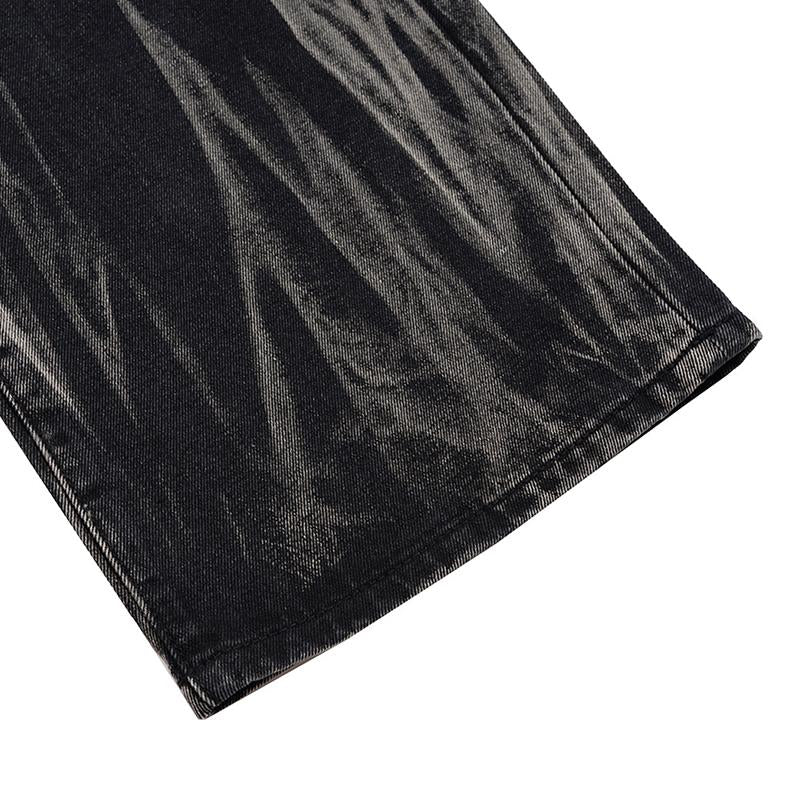 Laser Texture Straight Denim Pants