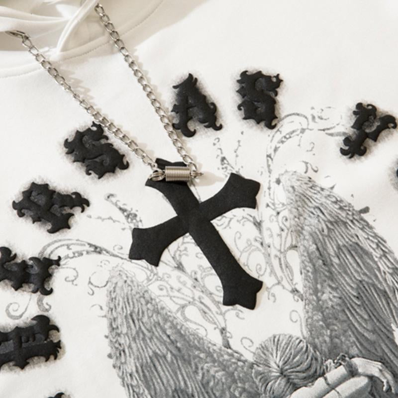 Vintage Angel Cross Print Hoodie