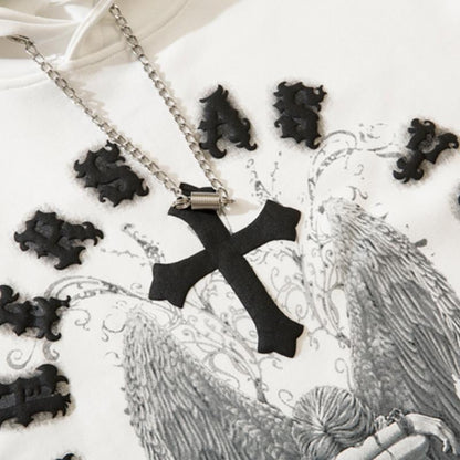 Vintage Angel Cross Print Hoodie