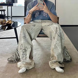 Wide-leg Washed Graffiti Painted Pants