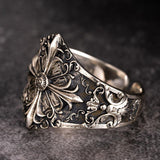 Iris Silver Carved Flower Ring