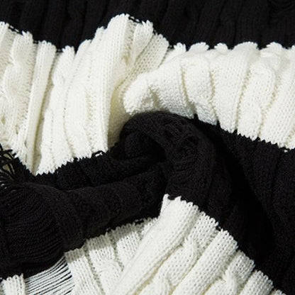 Loose Stripped Distressed Knitted Sweater