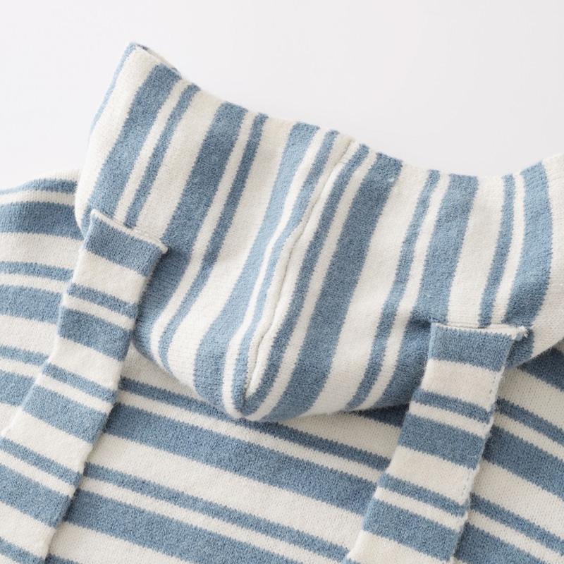 Loose Striped Zip-up Hooded Sweater