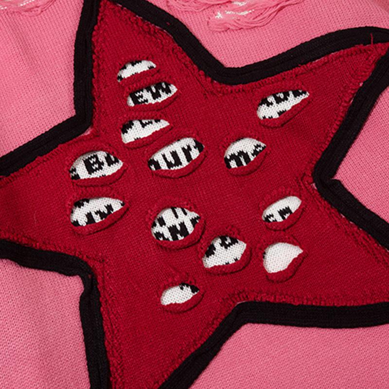Y2K Ripped Star Print Loose Sweater