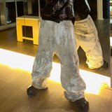 Wide-leg Washed Graffiti Painted Pants