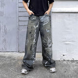 Wide-leg Baggy Graffiti Jeans