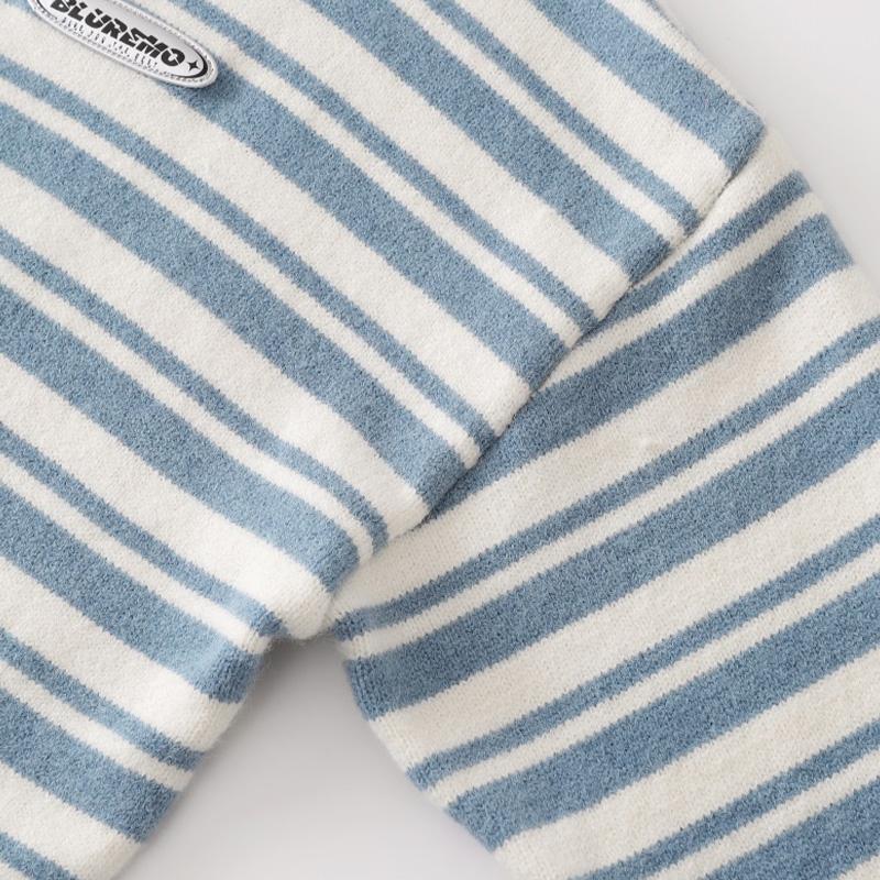 Loose Striped Zip-up Hooded Sweater