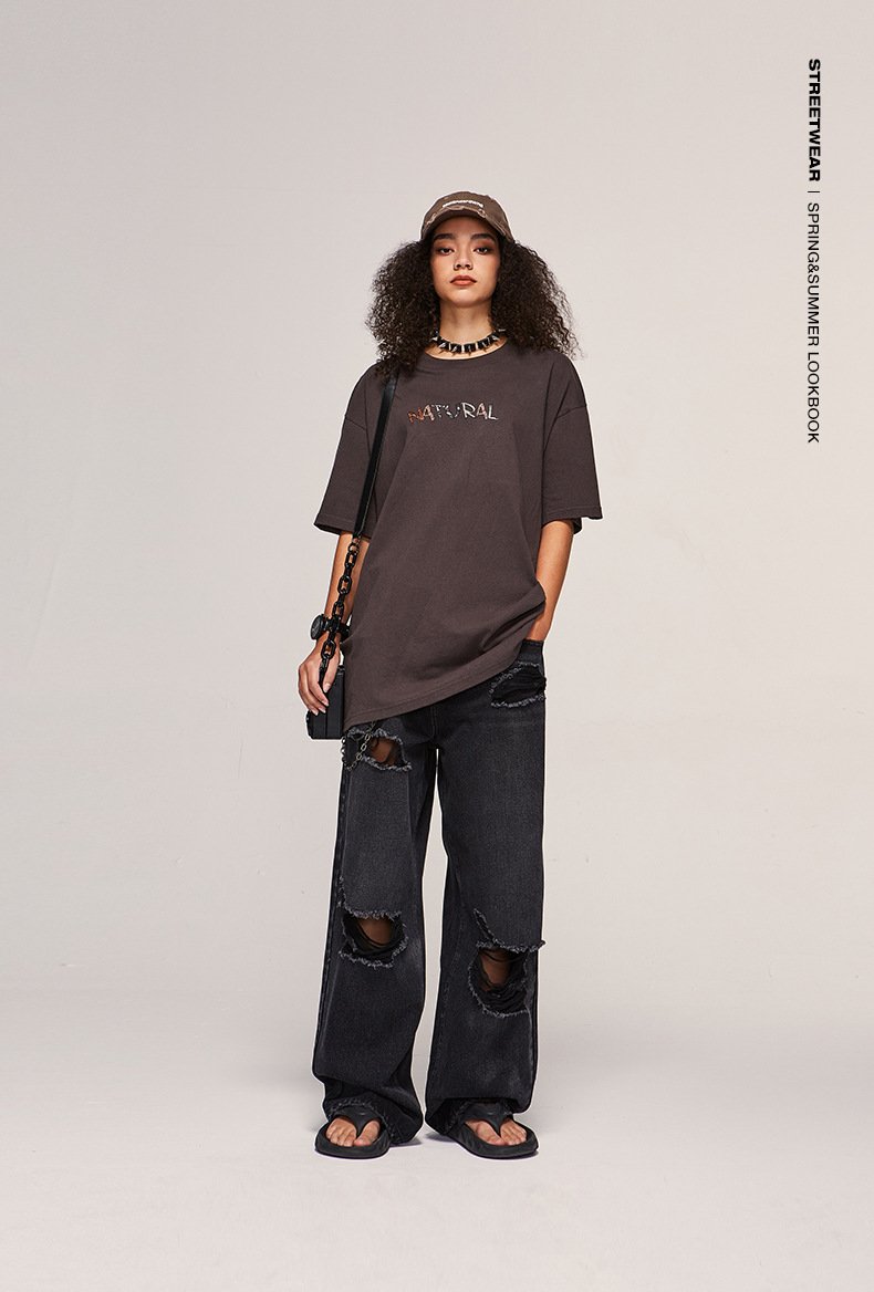 Loose Denim Ripped Washed Jeans