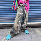 Wide-leg Baggy Graffiti Jeans