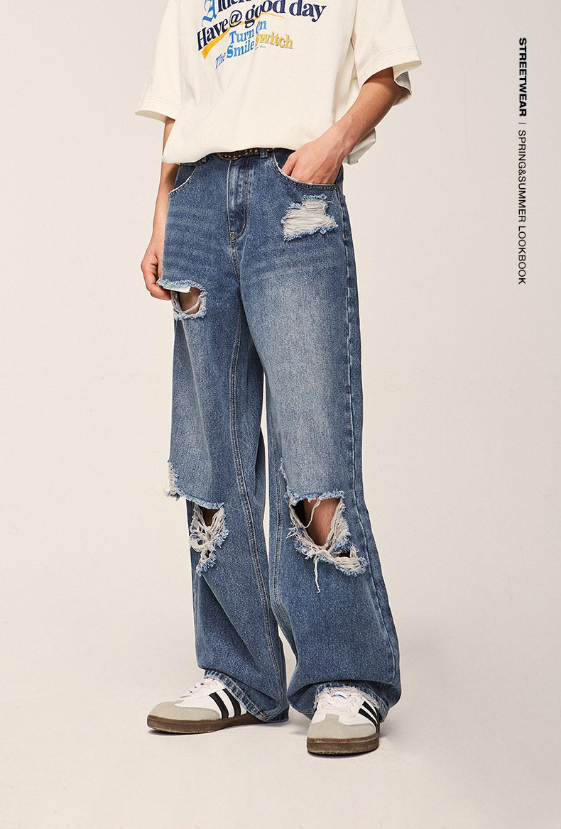 Loose Denim Ripped Washed Jeans