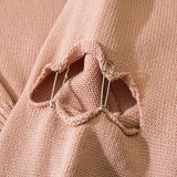 Ripped Sleeves Solid Sweater