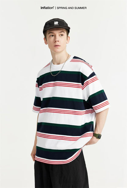 Loose Striped Contrast T-shirt