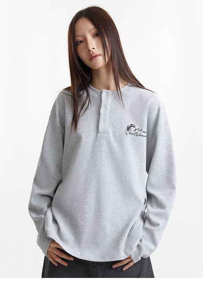 Fall Embroidered Henley T-shirt