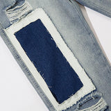 Distressed Straight Patchwork Jeans