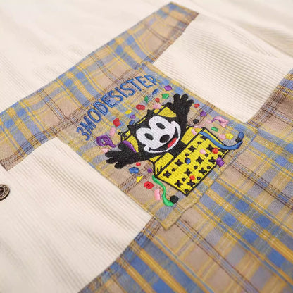 Retro Embroidered Plaid Button-Up Shirt