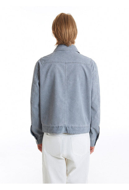 Turn-down collar Zip-Up Denim Jacket