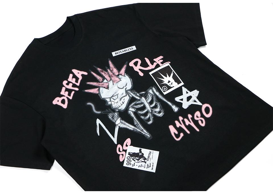 Smoking Punk Skull Graphic T-shirt