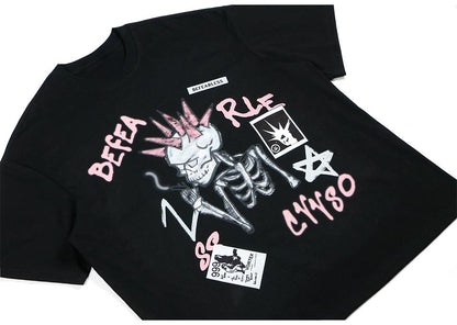 Smoking Punk Skull Graphic T-shirt
