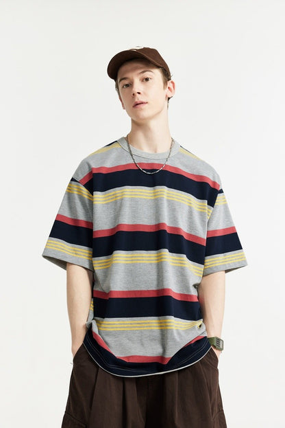 Loose Striped Contrast T-shirt