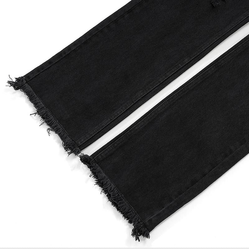 Black Distressed Straight-Leg Jeans