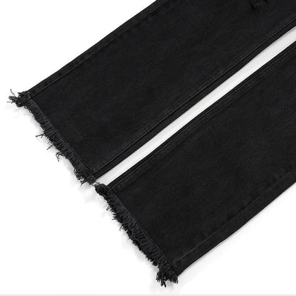 Black Distressed Straight-Leg Jeans
