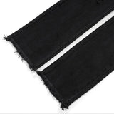 Black Distressed Straight-Leg Jeans