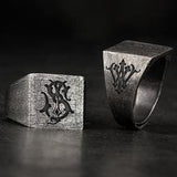 Retro Etched Sawtooth Ring