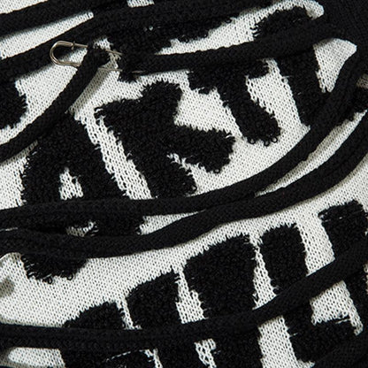 Solid Color Letter Ripped Hole Sweater
