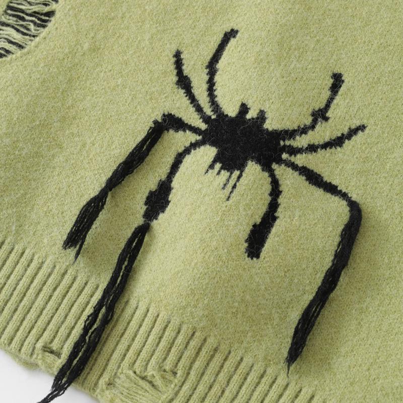 Spider Embroidery Ripped Loose Sweater