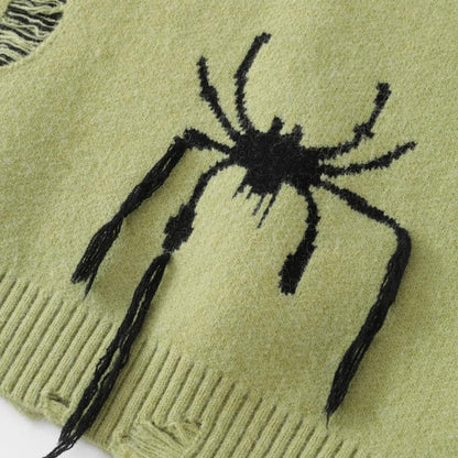 Spider Embroidery Ripped Loose Sweater
