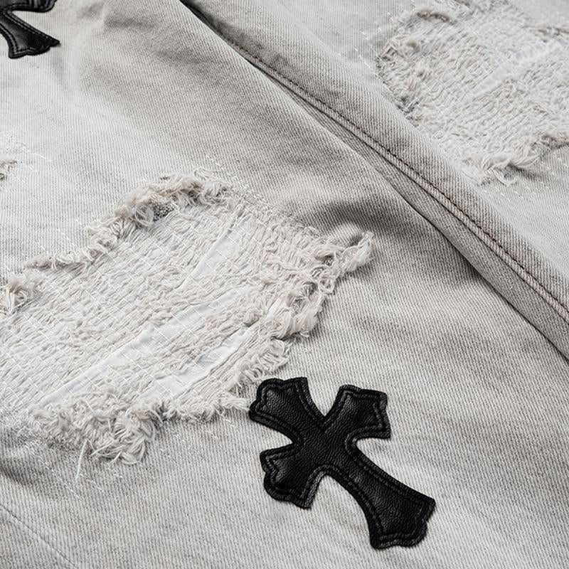 Cross Ripped Straight-fit Jeans
