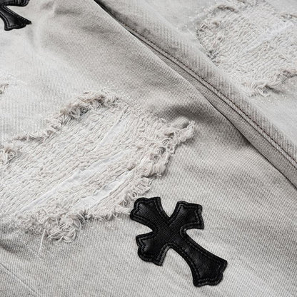 Cross Ripped Straight-fit Jeans