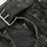 Utility Belted Wide-Leg Denim Jeans