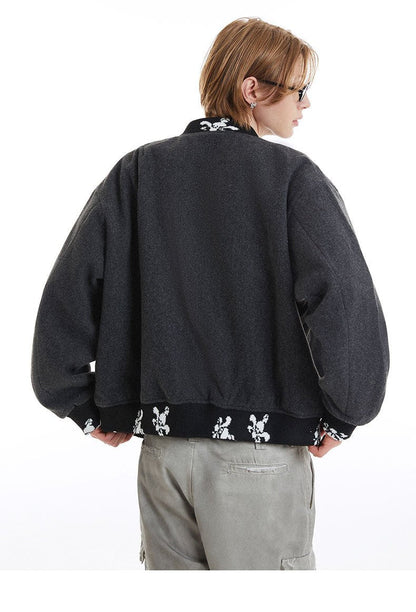Y2K Floral-Trimmed Zip-Up Varsity Jacket