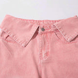 Pink Star Turned-down Waist Jeans