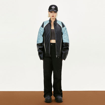Loose Contrast Color Motorcycle Jacket