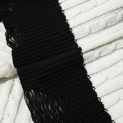 Loose Stripped Distressed Knitted Sweater
