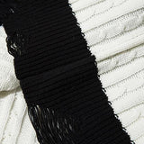 Loose Stripped Distressed Knitted Sweater