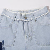 Butterfly Patch Embroidered Wide Leg Jeans