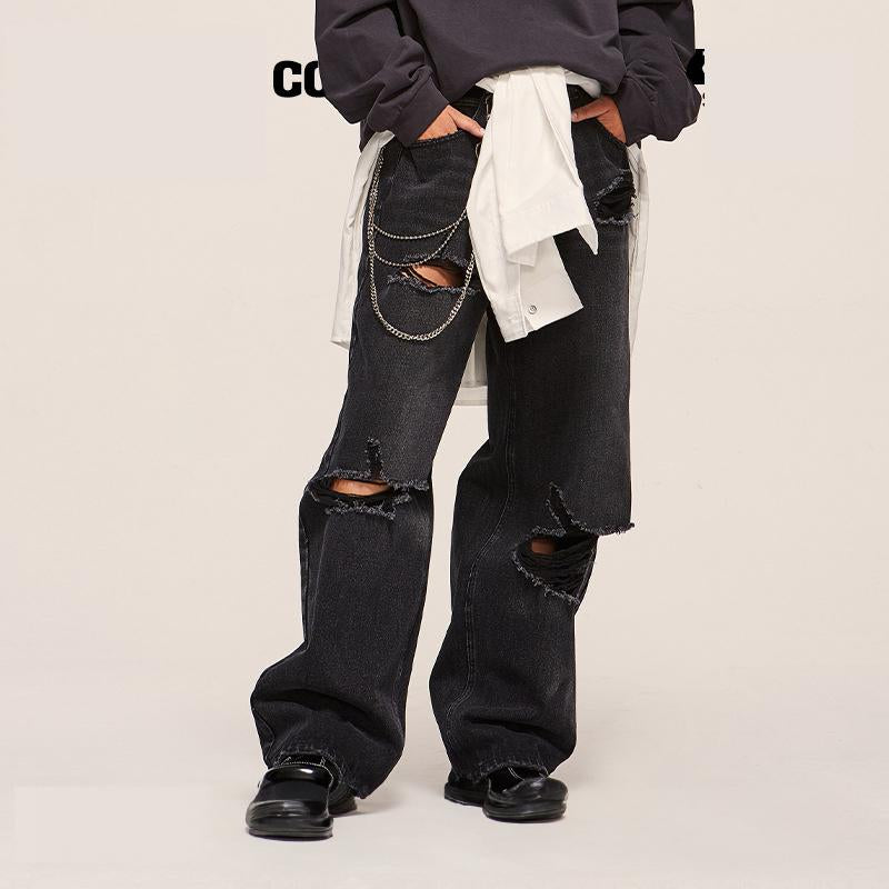 Loose Denim Ripped Washed Jeans